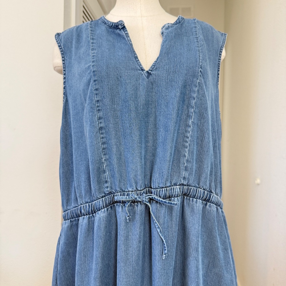 Lands End XXL chambray Denim Tiered Sleeveless Maxi Dress Drawstring Waist - Picture 5 of 7